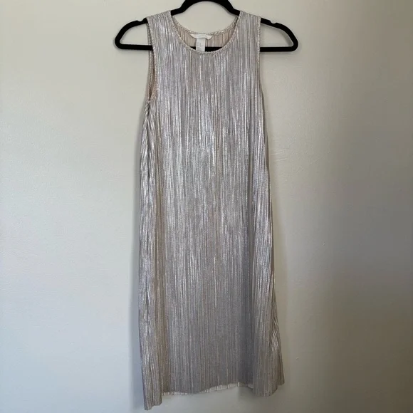 H&M Silver Gold Pleated Sheath Midi Dress | Size XS - Picture 1 of 10